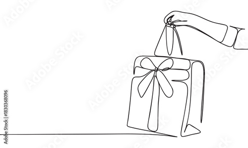 Continuous Line Art of Hand Holding a Gift Bag