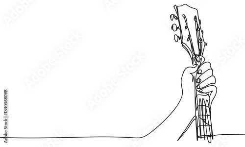 Continuous Line Art of Hand Holding Guitar Headstock