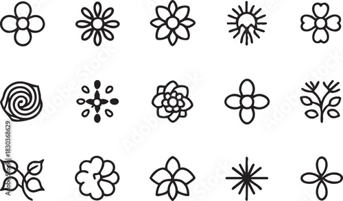 Floral vector icons: flower, leaf, and plant outline designs eps silhouette