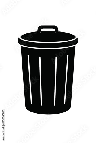 Elegant Black Trash Can Icon on Dark Grey Background, Perfect for Digital UI Deletion, Waste Management, and Recycling Concepts. This Minimalist Dustbin Symbol Represents Disposal, Removal