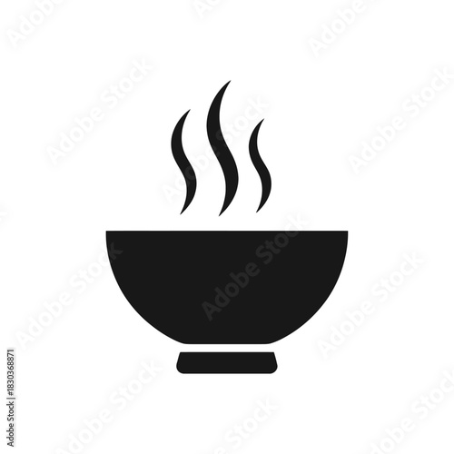 Elegant dark gray, subtly embossed icon of a steaming bowl, representing hot food, comfort, and warmth. Perfect for restaurant menus, culinary blogs, food delivery apps, kitchen decor