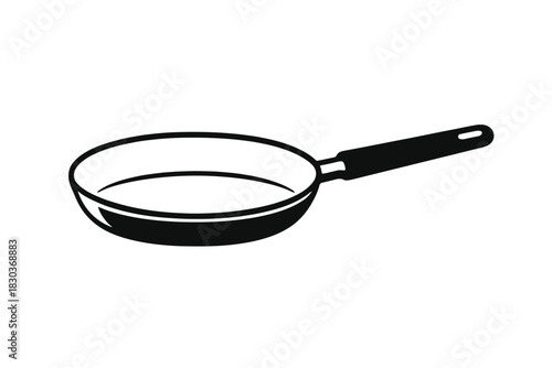 High-contrast black frying pan icon, ideal for modern kitchen graphic design, culinary apps, and food-related content. This versatile skillet illustration perfectly represents essential cooking tools