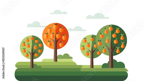 Delightful orchard scene with vibrant fruit trees showcasing a bountiful harvest, perfect for adding a touch of nature and freshness to your project