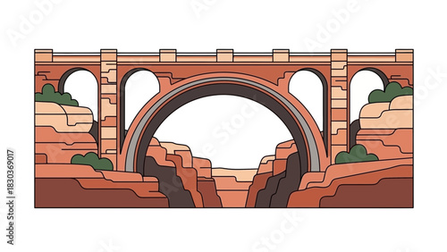 Grand Canyon arch bridge illustration, a modern geometric landscape for travel posters, scenic views, or adventurous designs, originally a scalable vector graphic