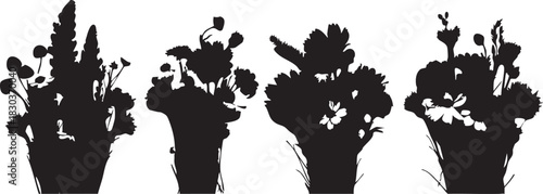 Vector flower silhouettes: floral arrangement graphics for design eps