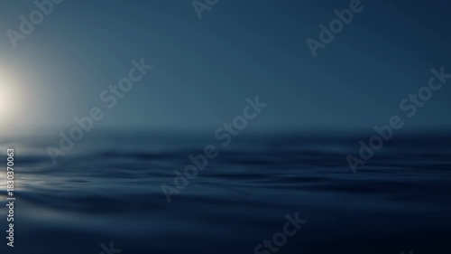 light over the night ocean, slow motion sea waves, 4k seamless loop
