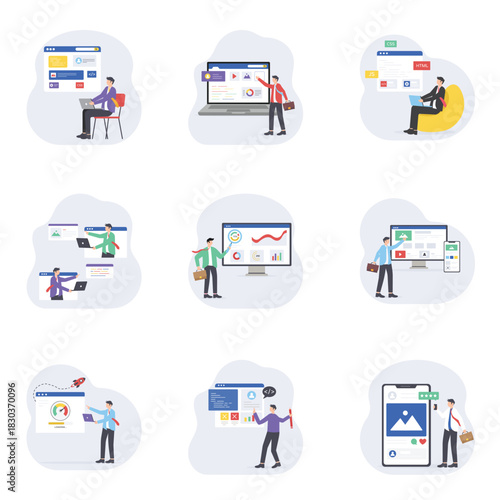 Designing and Web Development Flat Vector Illustration set 2