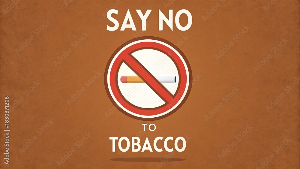 Naklejka premium Say No to Tobacco antismoking campaign graphic featuring a cigarette inside a prohibition sign against a brown background