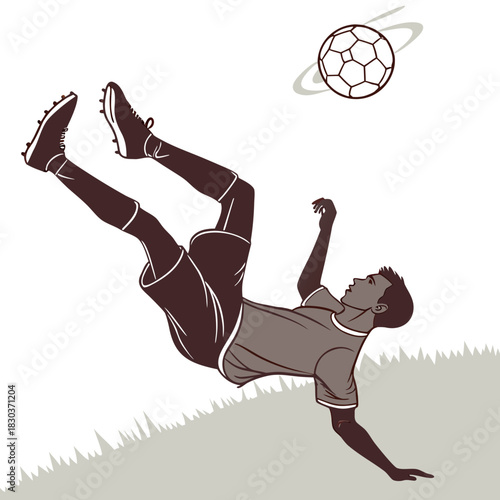 Silhouette of a female soccer player jumping and kicking a ball