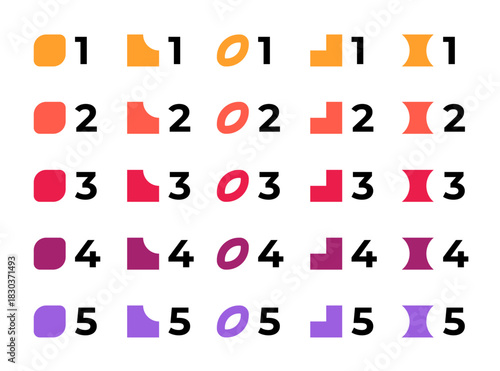Number bullet points set with trendy geometric shapes. Colorful steps 1 to 5