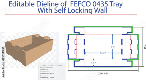 Editable Dieline of FEFCO 0435 Tray With Self Locking Wall