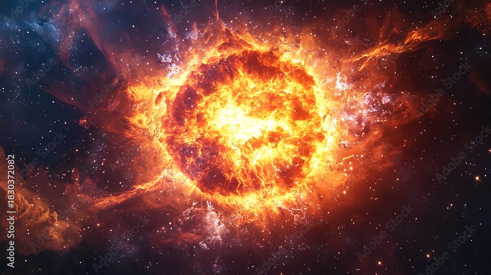 Fototapeta premium Radiant firestorm erupting through galactic void high resolution picture