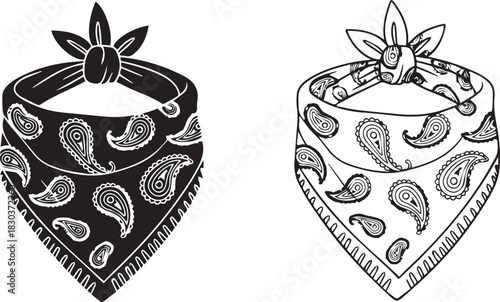 Black and white paisley bandana vector graphic isolated on white background