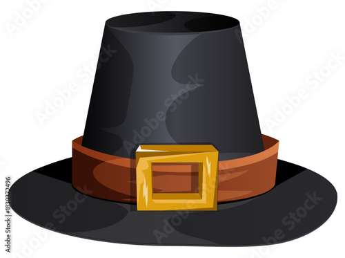 Thanksgiving Pilgrim Hat with Golden Buckle Isolated.