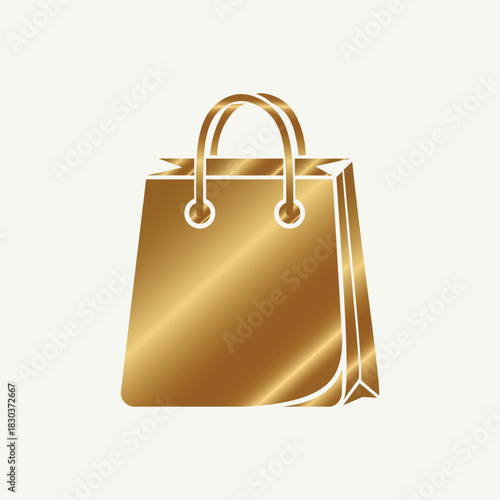 Shiny Golden Shopping Bag Icon for Premium Retail and Ecommerce Design