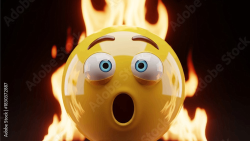 3D Surprised Emoji + Fire Effect