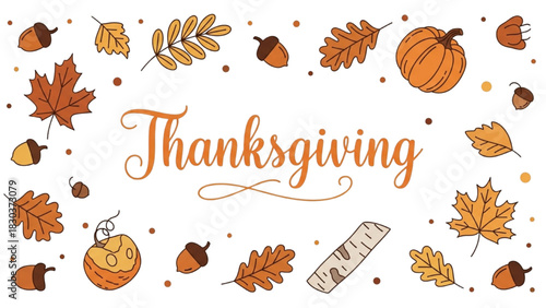 Elegant hand-drawn autumn elements creating a warm border for seasonal holiday celebrations