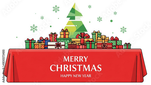 Festive Holiday Illustration A Vibrant Collection of Gifts and Christmas Cheer