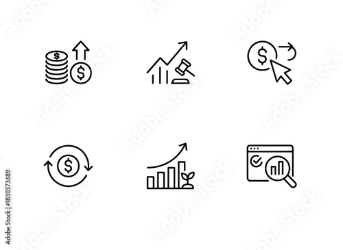 Ads Budget Bid Strategy Cost Per Click ROI Revenue Growth Profit Analysis Minimal Icons