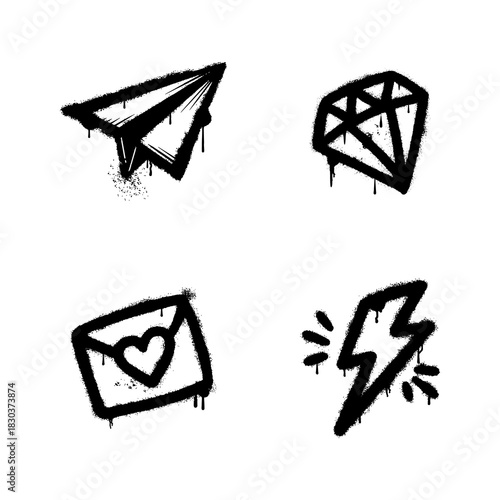 Graffiti Spray Paint Pop Culture Icons Collection on White Background