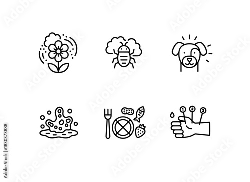Allergy Test Pollen Dust Mite Pet Dander Mold Food Allergy Minimal Bold Line Icon Set