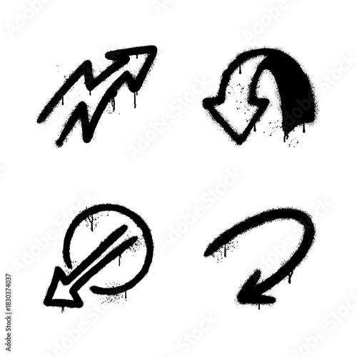 Set of Graffiti Spray Painted Arrow Icons for Direction and Movement