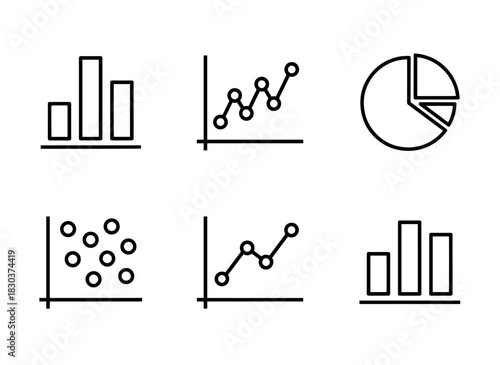 Bar Chart, Line Chart, Pie Chart, Scatter Plot, Area Chart, Histogram — Minimal Bold Line Icon Set