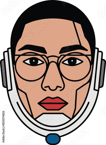 Cybernetic Humanoid with Glasses and Headset