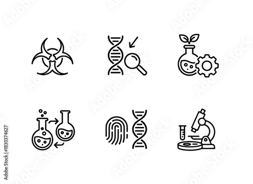 Biohazard Genetic Testing Biotechnology Process Biochemical Reaction Laboratory Analysis Icons