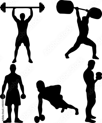 Sport people icons gym lifting warmup stretch symbols fitness poses pictograms sports exercises athl