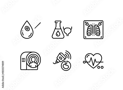 Blood Test Urine Test X Ray MRI Scan Ultrasound ECG Minimal Bold Line Icon Set