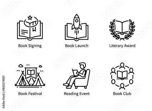 Book Signing Book Launch Literary Award Book Festival Reading Event Book Club Icons