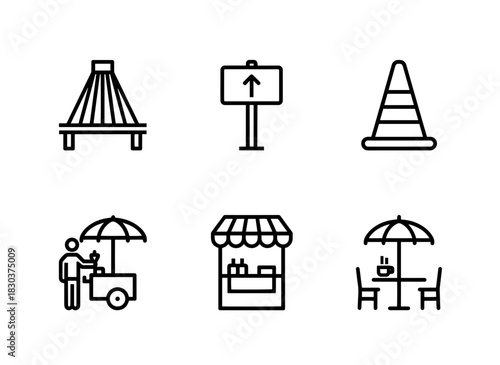 Bridge Cable Road Sign Traffic Cone Street Vendor Market Stall Outdoor Market Icons