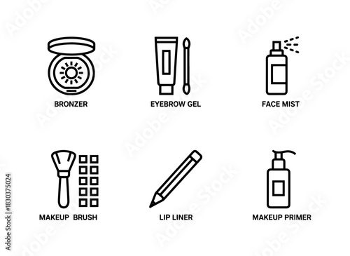 Bronzer Eyebrow Gel Face Mist Makeup Palette Brush Lip Liner Makeup Primer Minimal Icons
