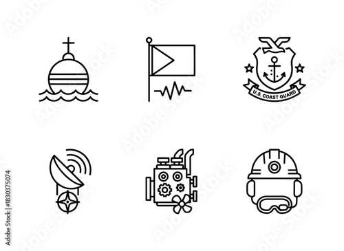 Buoy Maritime Signal Coast Guard Marine Radar Ship Engine Marine Helmet Minimal Bold Line Icons