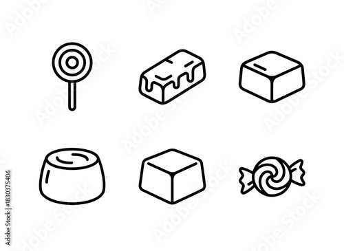 Candy Lollipop Caramel Toffee Marshmallow Fudge Minimal Bold Line Icon Set