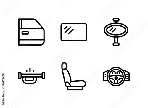 Car Door Car Window Rearview Mirror Car Horn Car Seat Dashboard Minimal Bold Line Icons