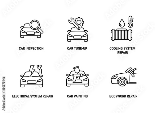 Car Inspection Car Tune Up Cooling System Repair Electrical System Repair Car Paint Repair Icons