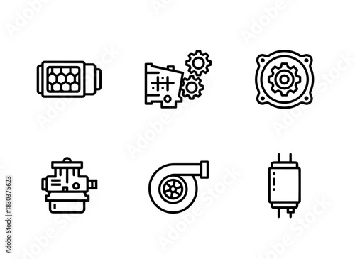 Catalytic Converter Gearbox Differential Carburetor Turbocharger Ignition Coil Minimal Bold Line Icons