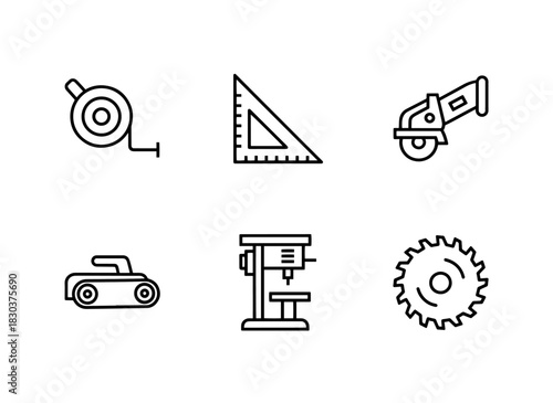Chalk Line Carpenter Square Angle Grinder Belt Sander Drill Press Saw Blade Minimal Bold Line Icons