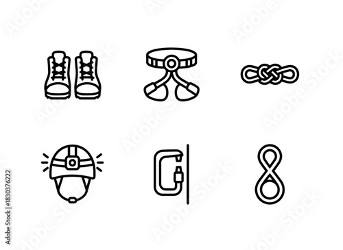 Climbing Boots Climbing Harness Padding Climbing Rope Knot Climbing Helmet Light Climbing Gear Minimal Bold Line Icons