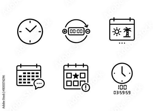 Clock Hands Timer Setting Holiday Calendar Meeting Schedule Important Event Minimal Bold Line Icons 576710.ai