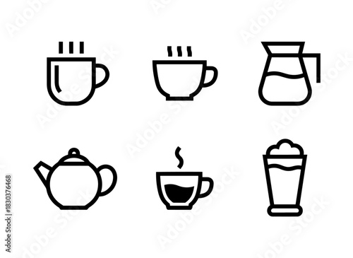 Coffee Cup Tea Cup Coffee Pot Teapot Espresso Latte Minimal Bold Line Icon Set