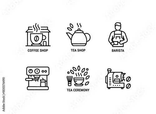 Coffee Shop Tea Shop Barista Coffee Machine Tea Ceremony Coffee Roaster Minimal Bold Icon Set