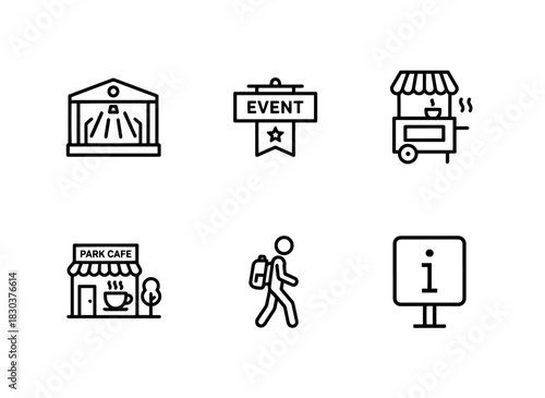 Concert Stage Event Banner Food Stall Park Cafe Park Visitor Park Information Minimal Bold Icon Set
