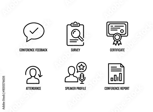 Conference Feedback Survey Certificate Attendance Speaker Profile Conference Report Minimal Bold Icon Set