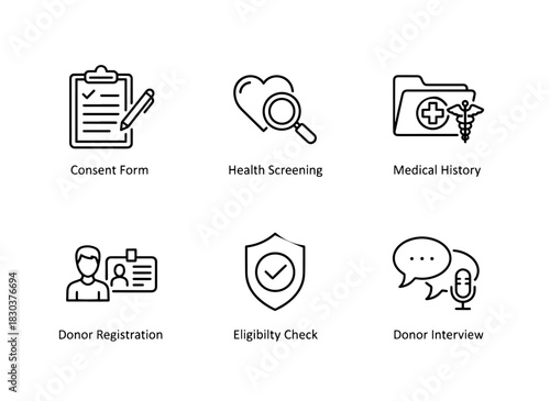 Consent Form Health Screening Medical History Donor Registration Eligibility Check Minimal Bold Icon Set