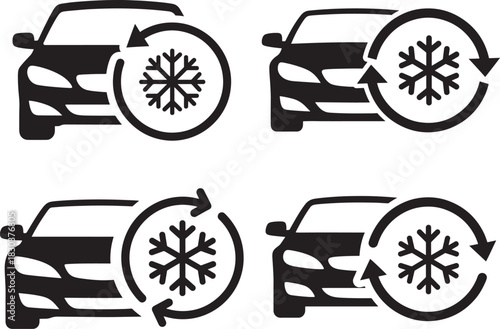 Four car air conditioning icons with snowflake silhouette