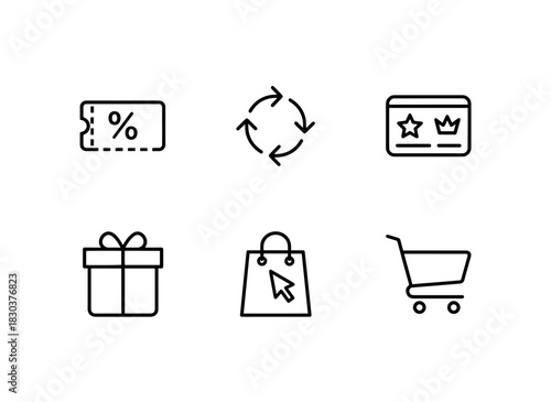 Coupon Code Referral Program Loyalty Card Gift Box Online Store Sale Minimal Bold Icon Set