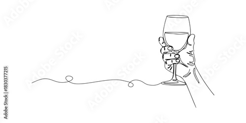 Continuous one line of a hand raising a glass, symbol of international celebration 2016, celebration theme, hand drawn vector illustration.
